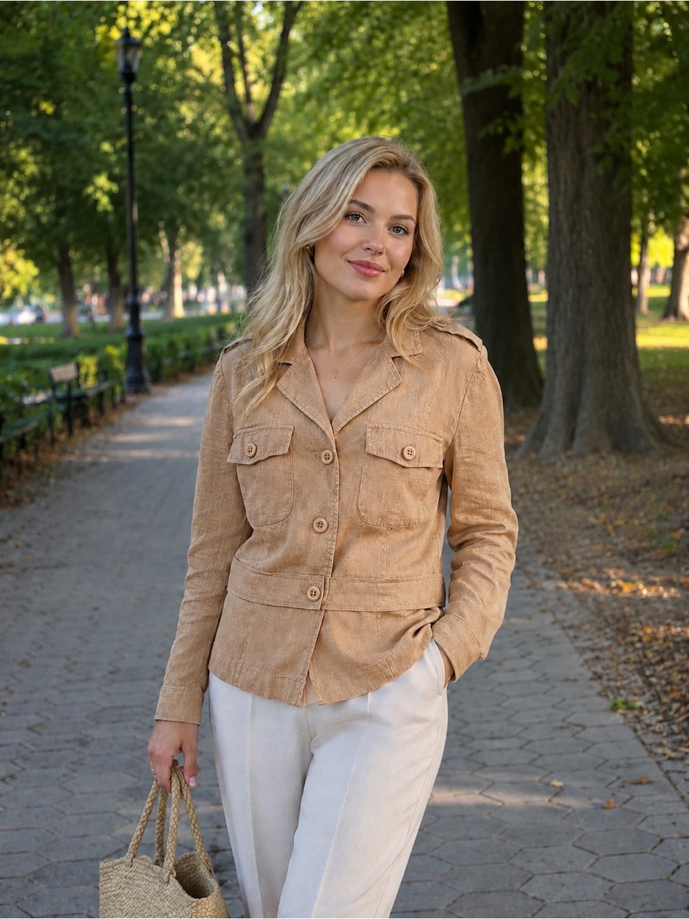 Mossimo Women’s 100% Linen Safari Jacket Size M Olive Beige